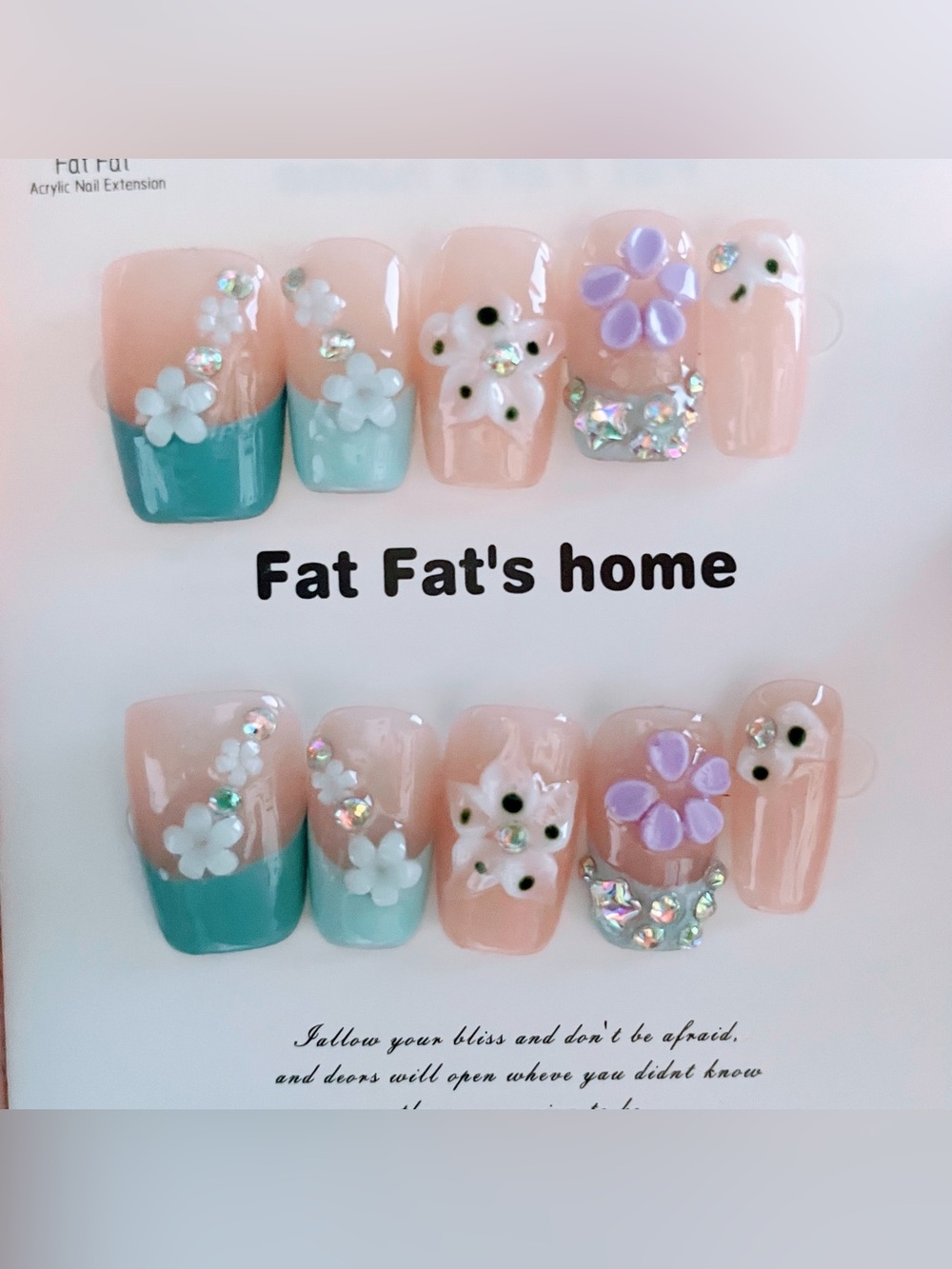 NEW Y2K Blue Flower Press On Nails | 3D Floral Rhinestone Square Nails | Size LG